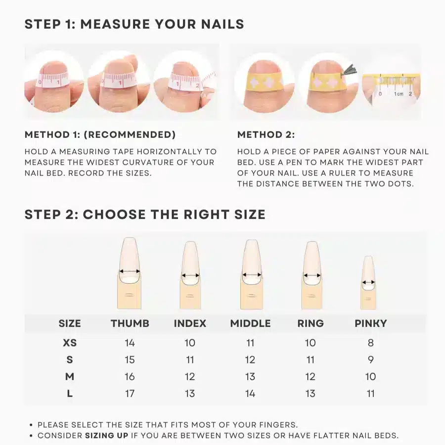 chicchicnails press on nails size guide